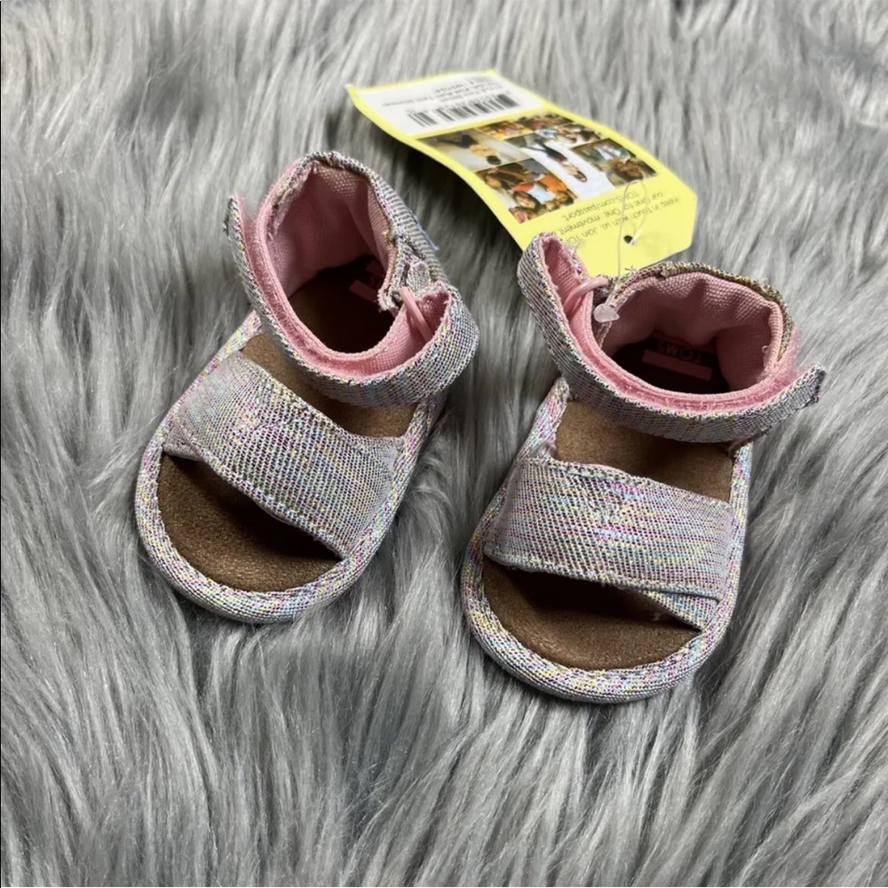 Toms Baby Girls Shiloh Pink Multi Twill Glimmer Sandals Size 1